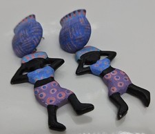 African American Woman Pierced Earrings Water Pot on Head Plastic or Resin 2.5"