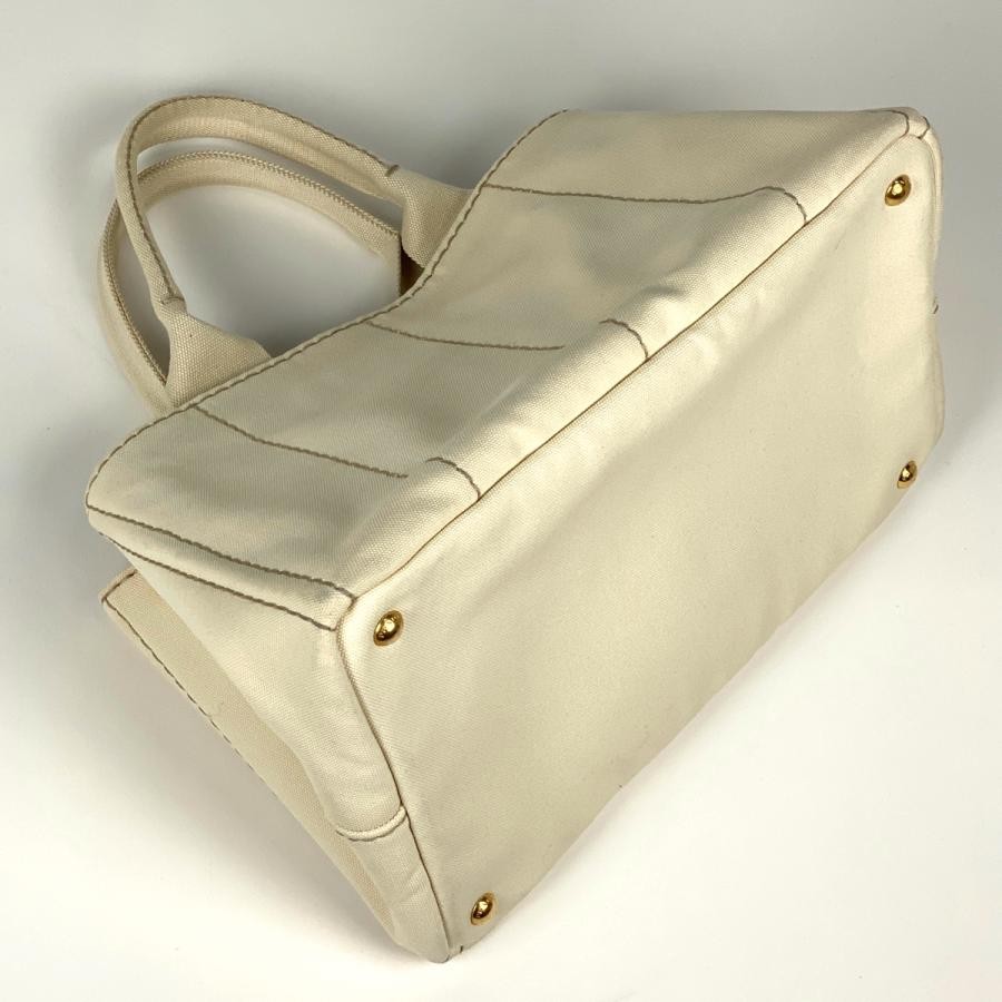 PRADA Canapa Tote Handbag Plate Canvas White 35cm #BS1985 thumbnail 2