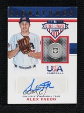 2017 USA Baseball Stars & Stripes and Signatures Buttons /8 Alex Faedo Auto 0i76