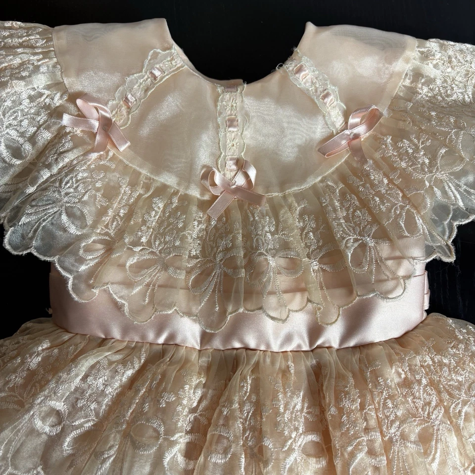 Vintage 80s XIOMARA Toddler Girl Size 2 Peach Frilly Pageant Party Circle Dress - Image 3 of 4