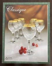 VTG Pasabahce Turkish Gold Rimmed Wine Glasses SET OF 6 - NEW IN BOX