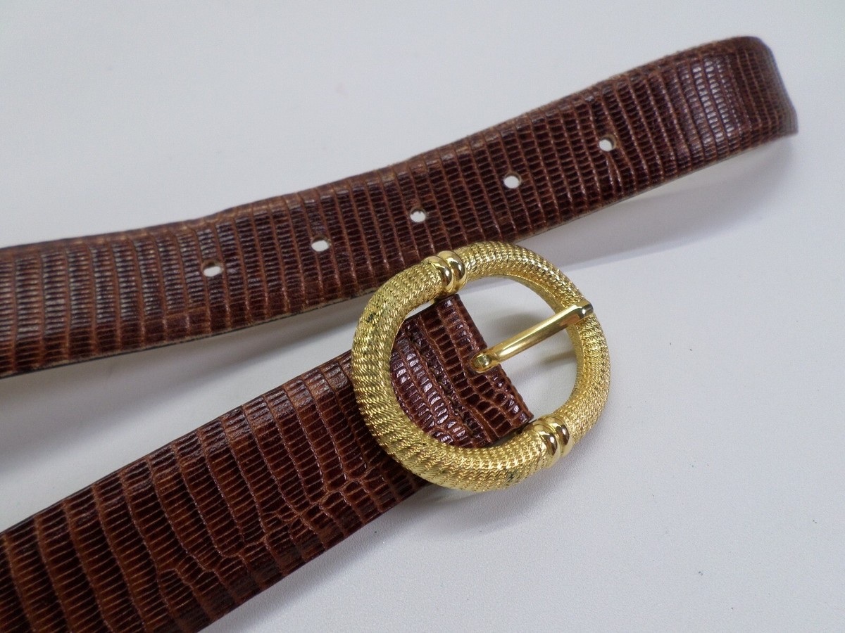 Tanner Leather Belt Medium 30 Lizard Print Rope Buckle Brown  display picture 3