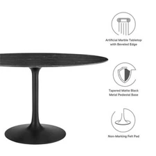 Maklaine 54" Oval Modern Artificial Marble & Metal Dining Table in Black