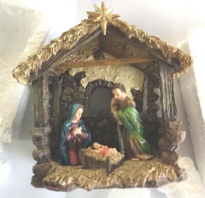 Silent Night Musical Nativity Scene by Covenant New Open Box  Hand Painted