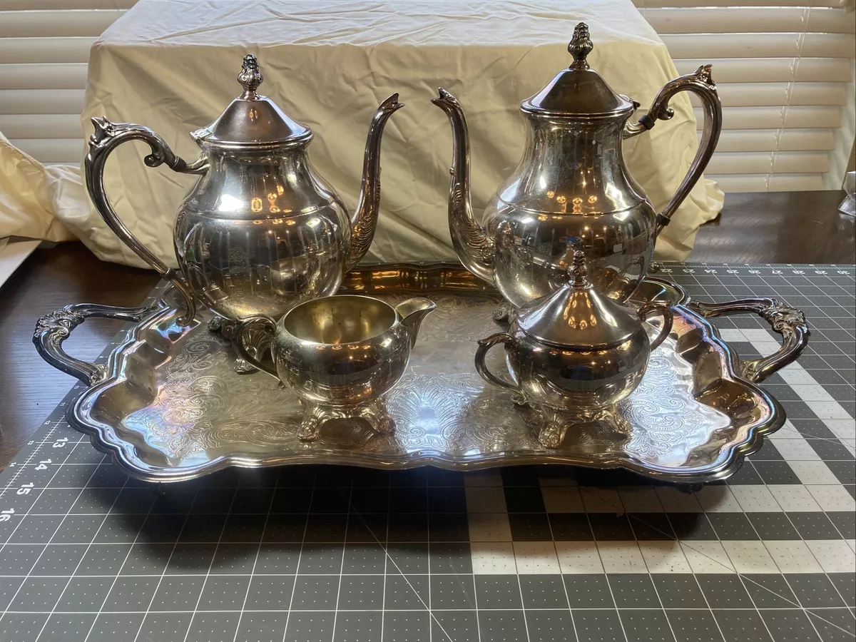FB Rogers Silver Co vintage coffee and tea set w tray