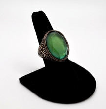 Silver Tone Ring with Green Faceted Stone Size 7.25