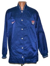 VINTAGE 1998 2000 USA USMNT NIKE SOCCER BOMBER JACKET SATIN NAVY BLUE MENS XL