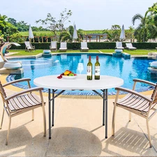 48 Inch Indoor Outdoor Round Folding Table with Carry Handle for Picnic Party