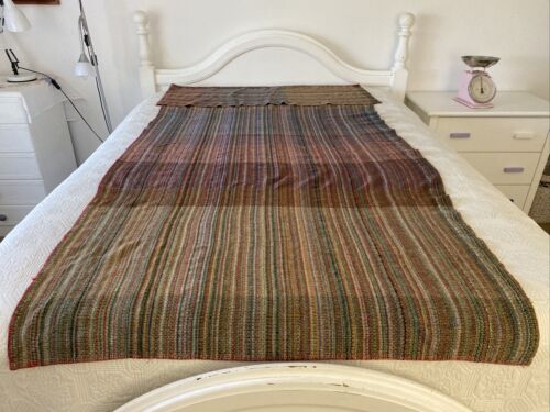Colourful Stripe / Check Wool Blend Long Single Remnant Blanket 240 cm x 110 cm - Picture 2 of 15