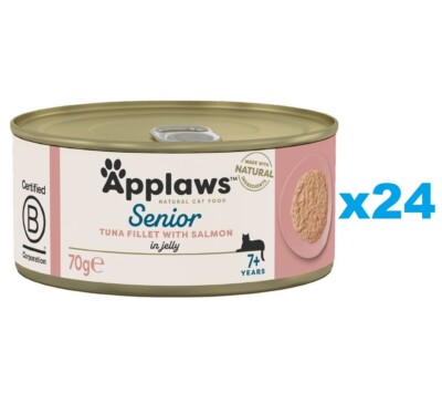 24x70 g APPLAWS Nassfutter Thunfisch mit Lachs in Gelee für ältere Katzen Senior