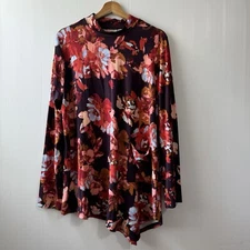 Logo by Lori Goldstein Women's Multicolor Floral Long Sleeve Tunic Top Sz L