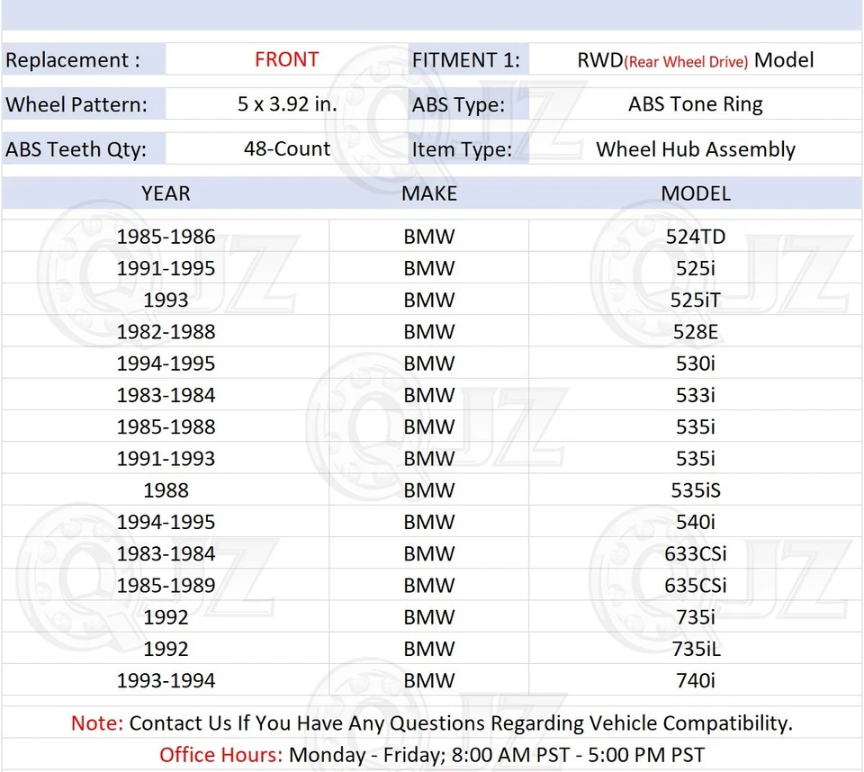 [FRONT(Qty.2)] New 513125 Wheel Hub Assembly For 1988 BMW 535iS Sedan RWD-Model — 第 2/4 张图片