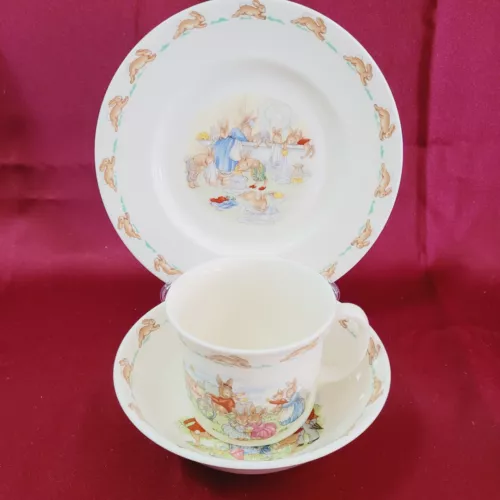 Vintage Royal Doulton Bunnykins 1936 Bone China 3 Pc Set Plate Bowl Cup Mug EUC