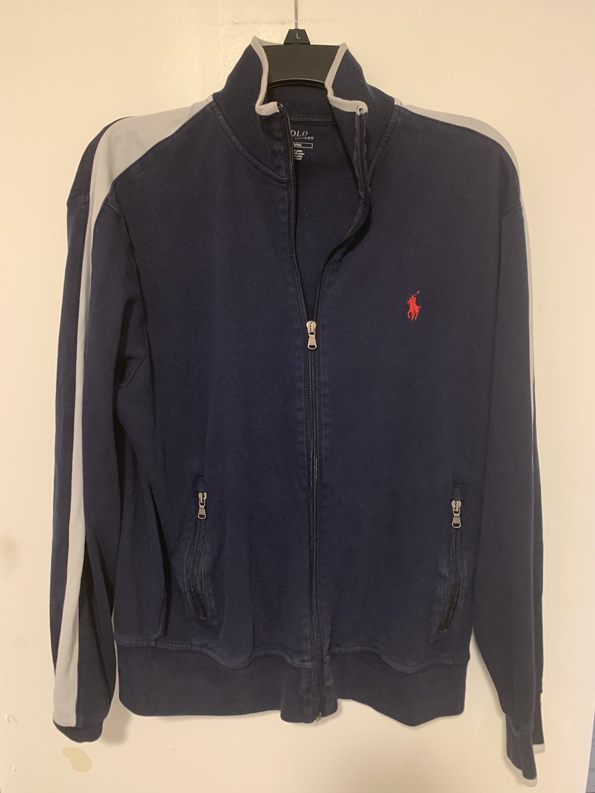 Polo uomo Ralph Lauren pony logo blu maglia pista giacca zip taglia med