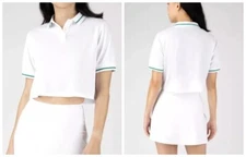 90 Degrees by Reflex UPF 50 Womens White Dynamic Pique Tennis Polo Crop Tee Sz.M