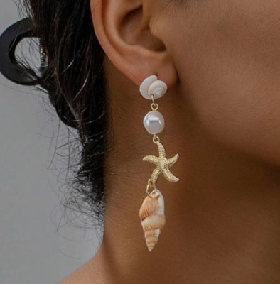 Shell Earrings Beaded Dangle Handmade Woven Weave Beach Cowrie Vacation