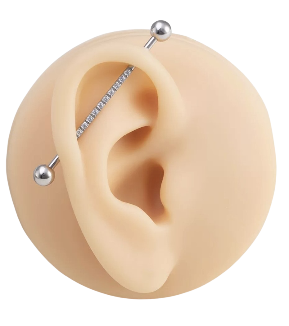 Industrial Barbell 8 AB Flat CZ Scaffold Bar 14g (1.6 mm) X 38 mm Piercing