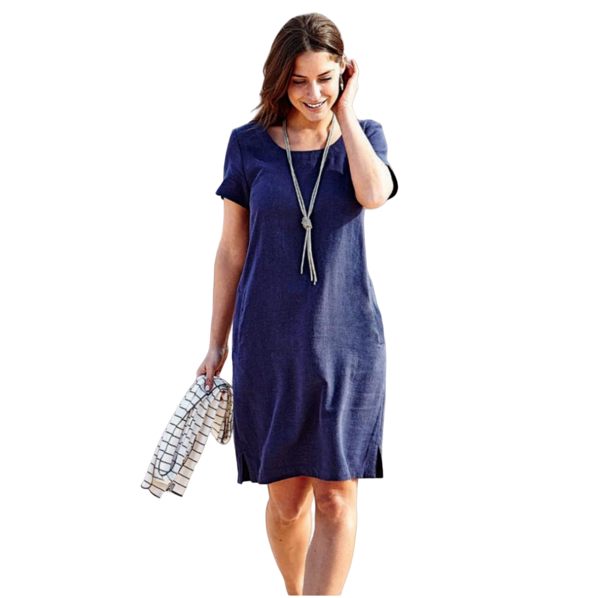Rohan Tunis Dress linen plus size UK 12 US 8 M navy blue short sleeve  medium | eBay