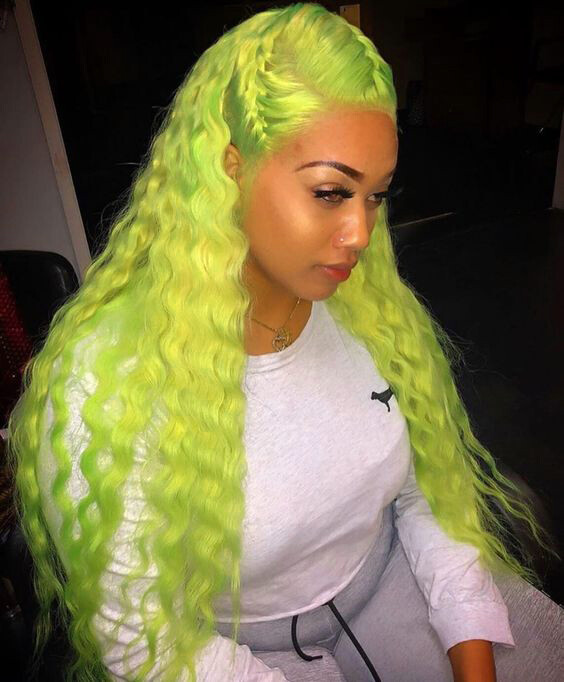 Long Curly Wavy Lace Front Wig Neon Green Synthetic Hair Wigs