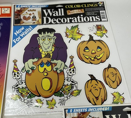 Lot of 3 Vintage 1990s Halloween Color Window Static Clings Sets - Picture 3 of 4