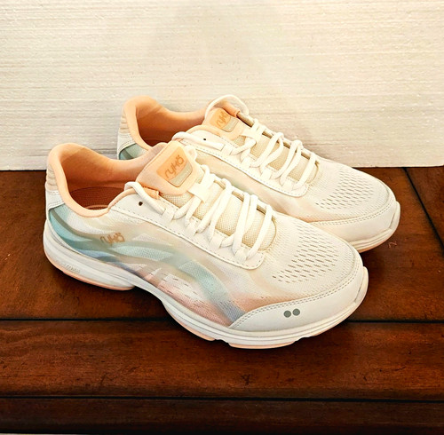 Ryka Devotion Plus 3 Womens 10 W Wide Walking Shoes Sneakers White Peach Teal