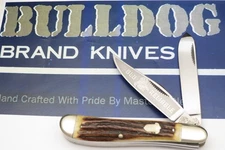 Vintage BULLDOG BRAND Solingen 1985 Stamp DOGLEG TRAPPER Knife - Amazing Stag