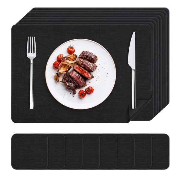 Platzsets Abwaschbar Tischsets, 8Er Platzdeckchen Lederoptik Mit Untersetzer-image