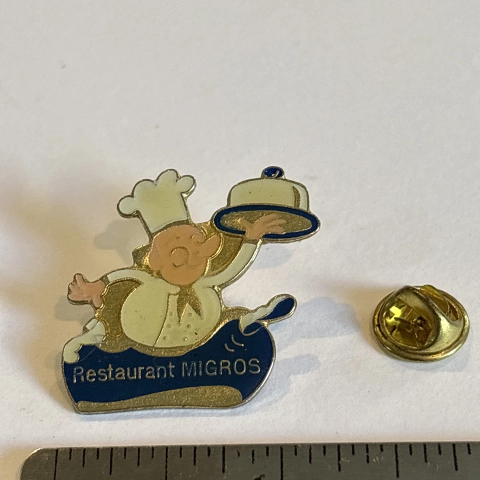 Migros Restaurant Switzerland Chef Hat Platter Serving Grocery Store Lapel Pin - Image 2 of 4