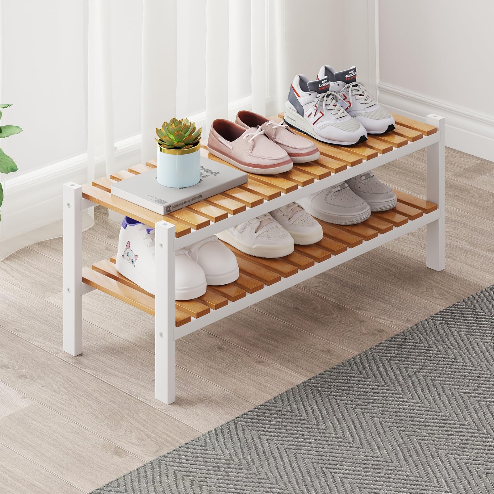 Space-Saving Bamboo Shoe Rack Organizer for Closet and Entryway