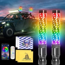 Pair 1FT Spiral LED Fat Whip Light Antenna RGB Chasing For Can-am X3 RZR ATV UTV
