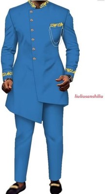 African Clothing Men 2PCS African Formal Attire Long Jacket Pants Wedding Outfit