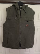 Carhartt Sandstone Multipocket Hooded Sherpa Fleece Lined Vest - Green - XL