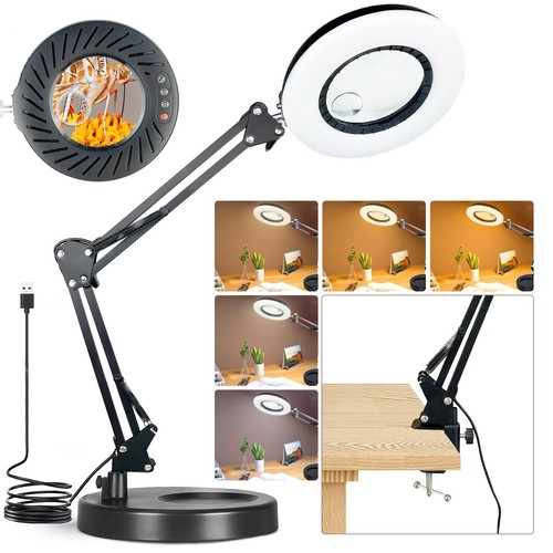 YJDayy 10X15X Magnifying Glass Light Stand 2-In-1 LED With Light-5 Color Modes
