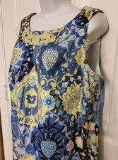 TALBOTS SHIFT DRESS-PLUS (WOMAN) SIZE 12W-BLUES/YELLOWS-LINED-100% COTTON-*NEW*