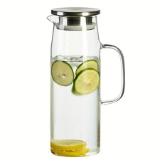 1 PCS Glass Pitcher with Lid and Spout 50oz/ 1.5L, Hot/Cold Water Pitcher