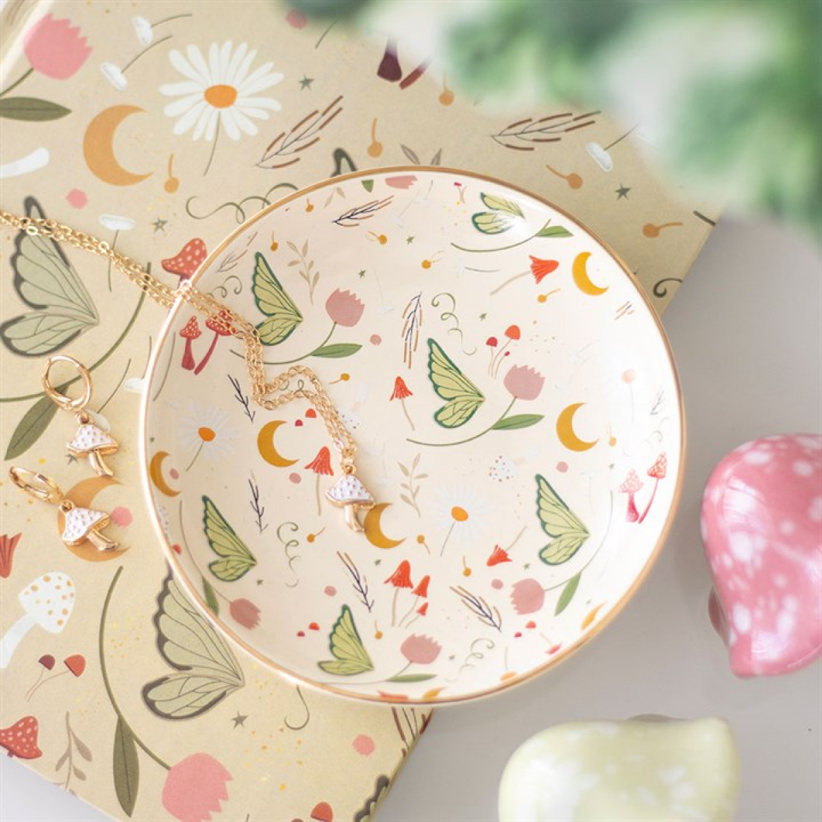 Fairy Folklore Print Ceramic Trinket Jewellery Keys Storage Dish