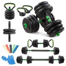 20KG 5-in-1 Adjustable Dumbbell Barbell Kettlebell Set w/ Bands & Ab Roller