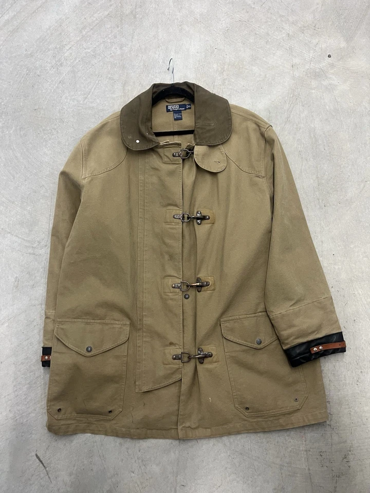 Chaqueta Polo Vintage Años 90 Por Ralph Lauren Bombero Lona Oliva Talla XL Foto 2 de 4