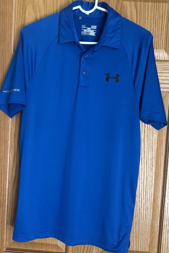 Under Armour Polo Shirt Mens Small Blue Heatgear Loose Golf Stretch