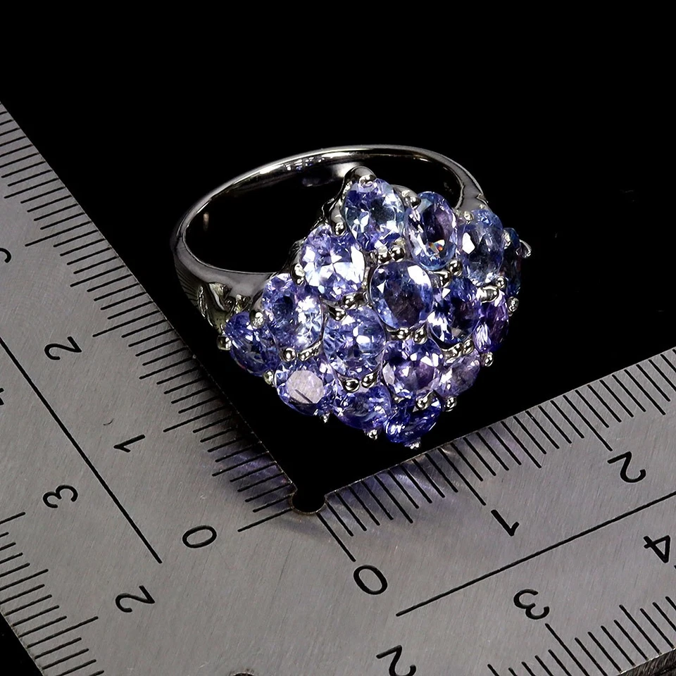 Anillo de plata de ley 925 ovalado tanzanita 5x4 mm piedras preciosas naturales joyería tamaño 9 Foto 3 de 4