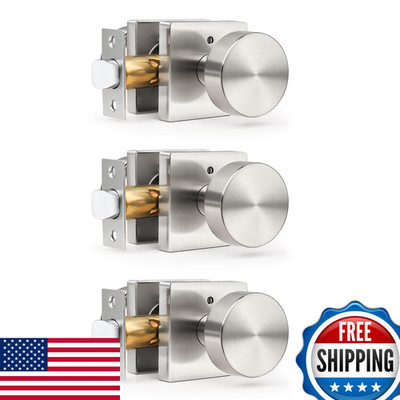 Gobrico Brushed Nickel Privacy Door Knobs Square Rosette3 Pack Interior Heavy