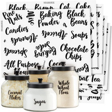 Labels for Food Containers - 135 Count, Preprinted Black Cursive on Clear Backin