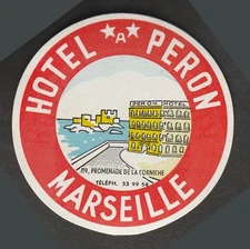 Hotel Peron MARSEILLE France - vintage luggage label