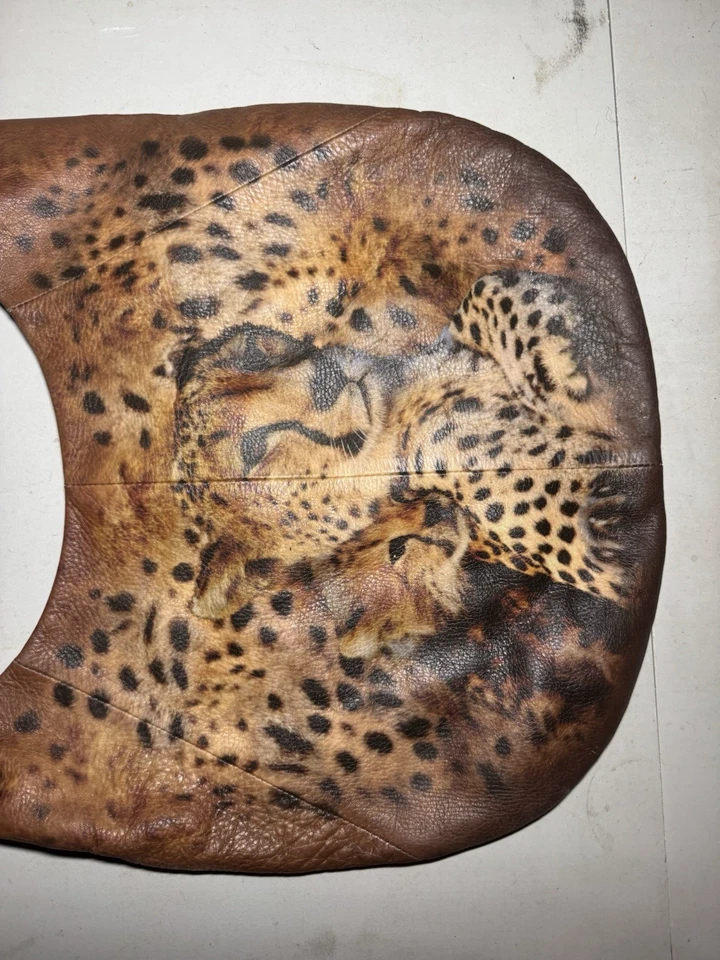 Vintage ICON Los Angeles Wild LEOPARD Animal Medium Leather Hobo Bag 15"x12" - Image 2 of 4