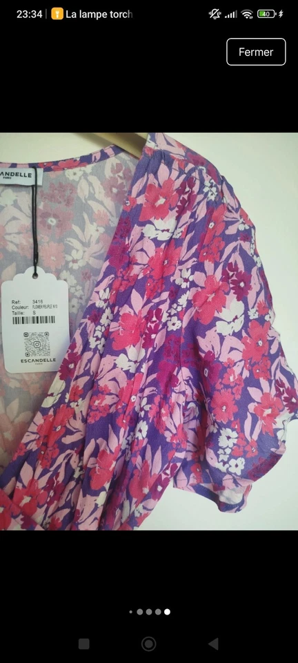 Escandelle robe cache-cœur femme viscose floral violet rose col V ceinture S - Photo 1/4