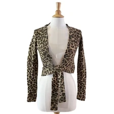 INC Intl Concepts Angora Blend Animal Print Tie Front Long Sleeve Cardigan S