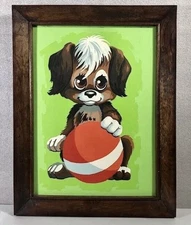 1975  Craft Master Oil Paint by Number 'New Puppy' completed and Framed
