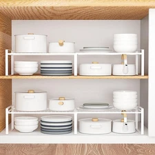 13"-24" L Expandable Cabinet Shelf Rack Set of 2, Stackable Kitchen Counterto...