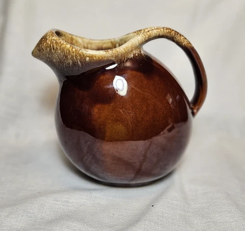 Vintage Hull Brown Drip Glaze Pottery Pitcher • 7" Tall • 7" Across