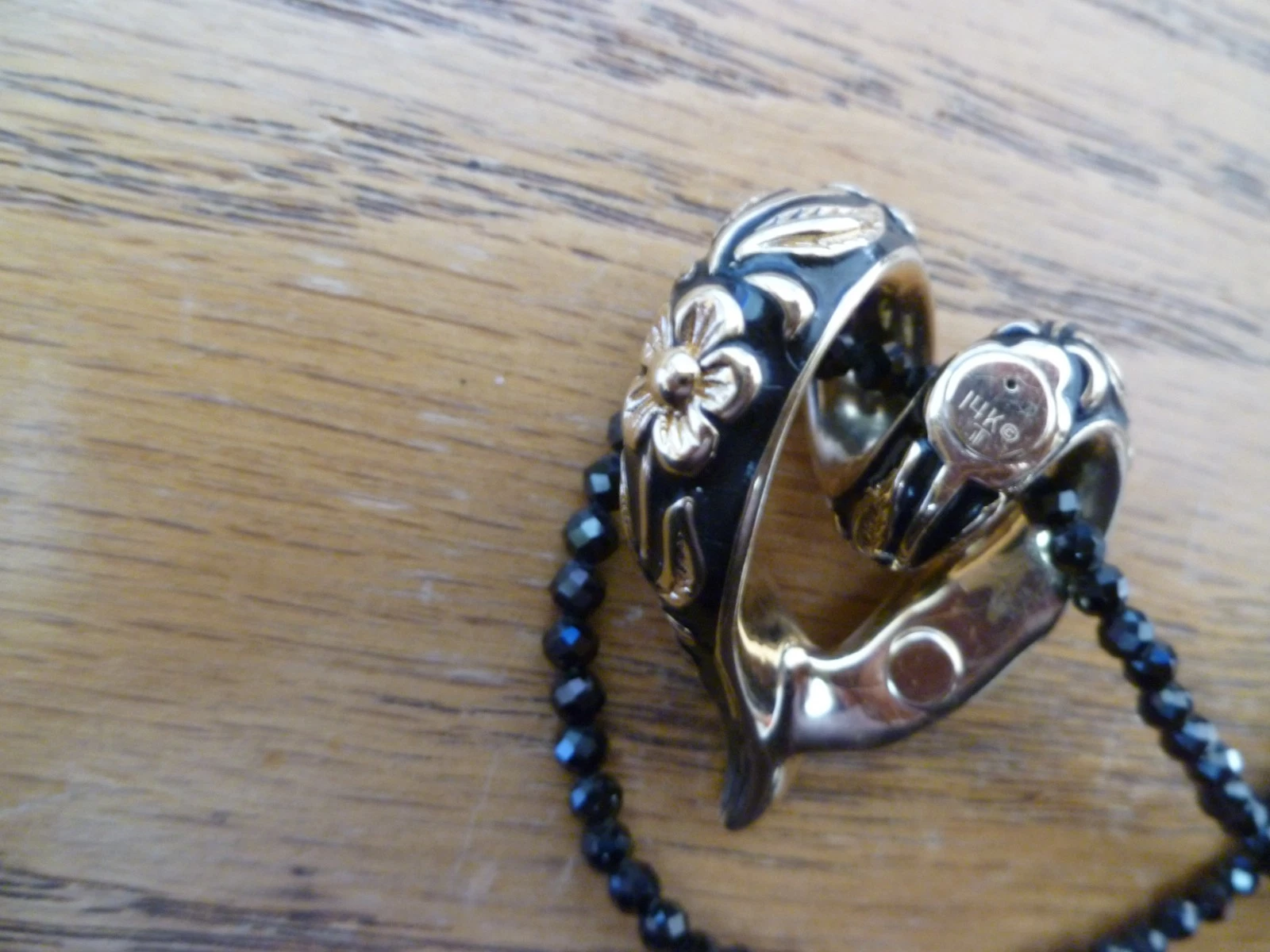 Bellezza Black Spinel Gold Tone, Black Openwork Floral Heart Pendant Necklace - product detail image 12
